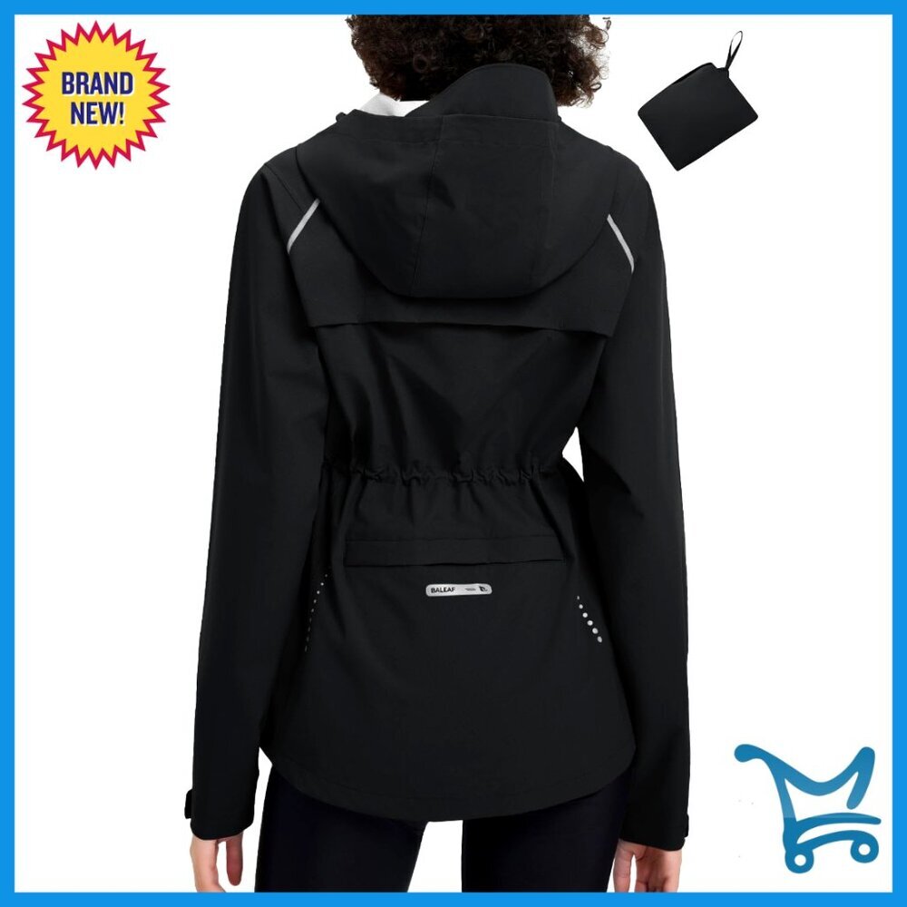 Waterproof Packable Rain Jacket Reflective Hooded Lightweight Windbreaker